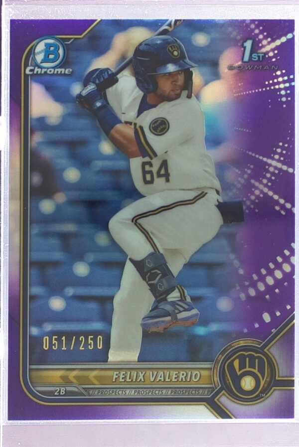 2022 Bowman Felix Valerio /250 #BCP-128 Brewer Chrome Prospects Purple Refractor