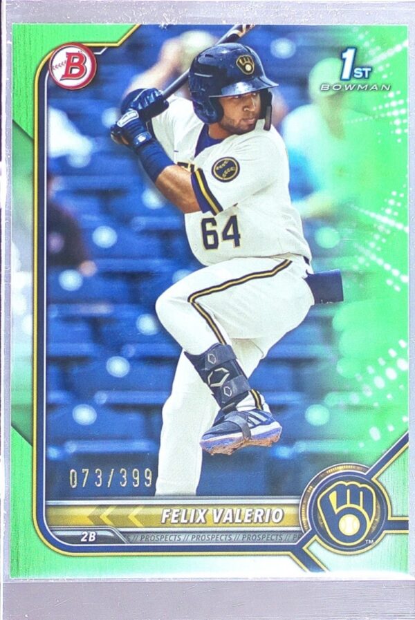 2022 Bowman Felix Valerio /399 #BP-128 Brewers Prospects Neon Green