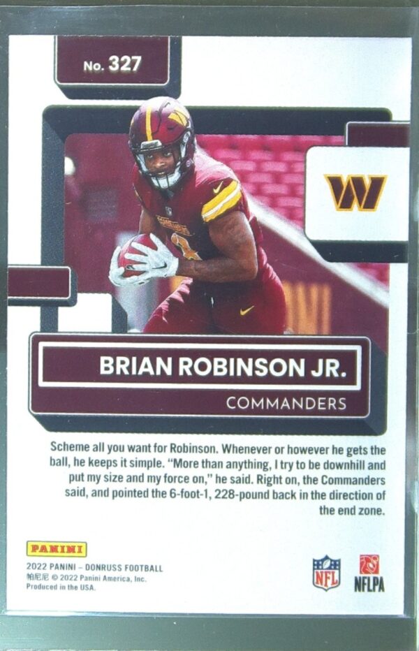 2022 Donruss Brian Robinson Jr. RC #327 Commanders - Image 3