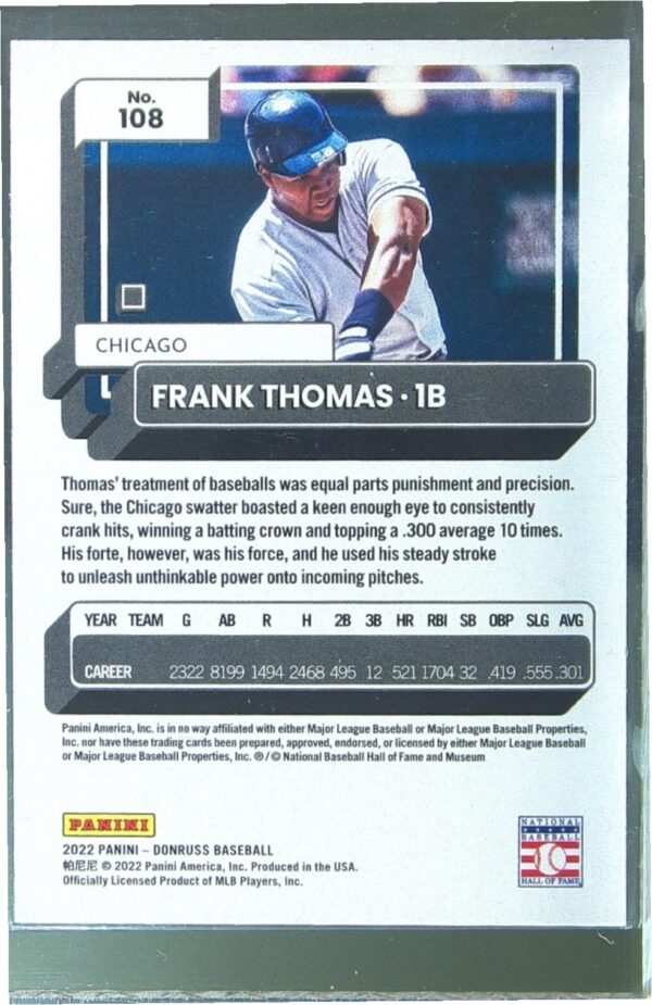 2022 Donruss Frank Thomas Holo Orange #108 Sox - Image 3