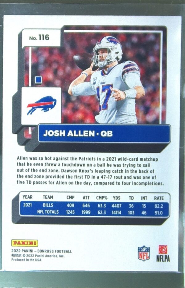 2022 Donruss Josh Allen Red Press Proof #116 Bills - Image 3