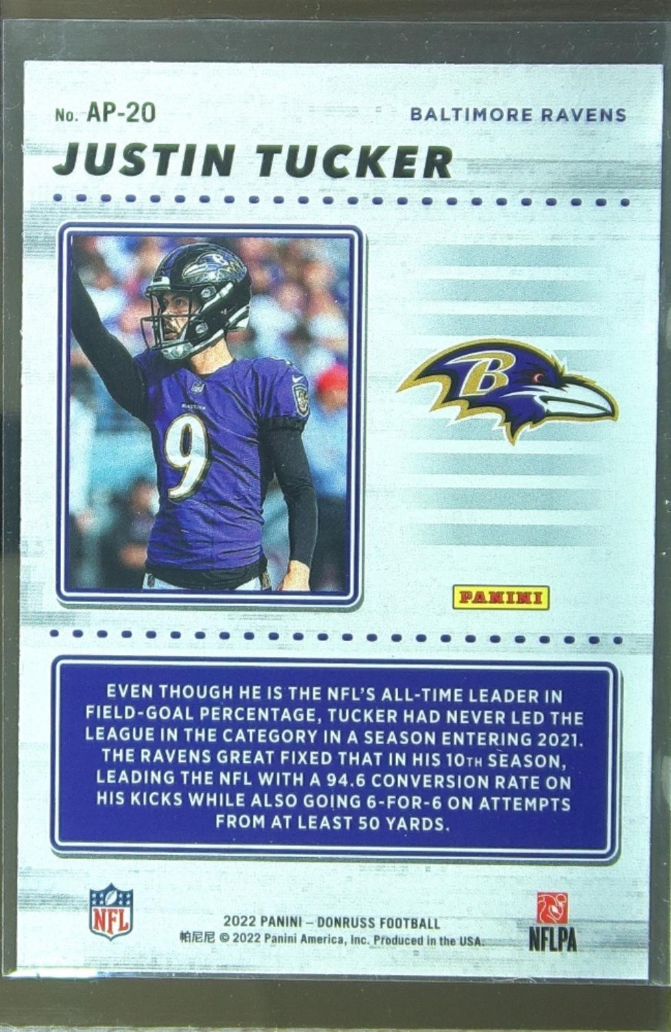 2022 Donruss Justin Tucker #AP-20 Ravens Action All Pros - Image 3