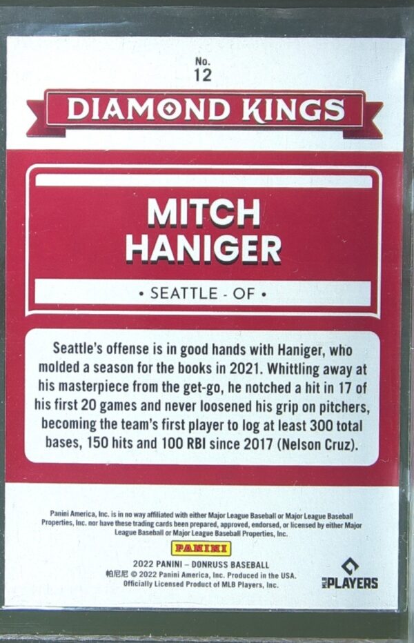 2022 Donruss Mitch Haniger Red /2022 #12 Mariners - Image 3