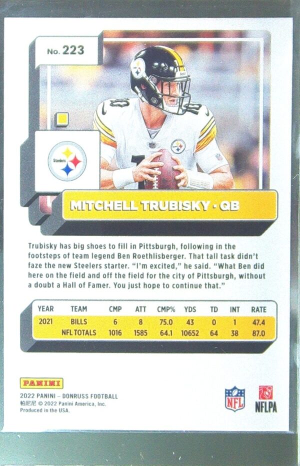 2022 Donruss Mitchell Trubisky No Name #223 Steelers - Image 3