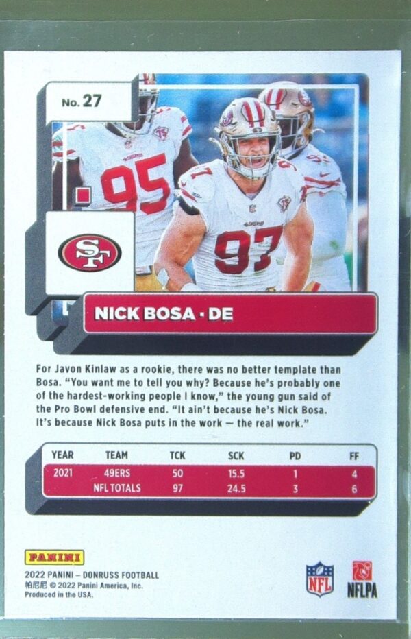 2022 Donruss Nick Bosa Red Press Proof #27 49ers - Image 3