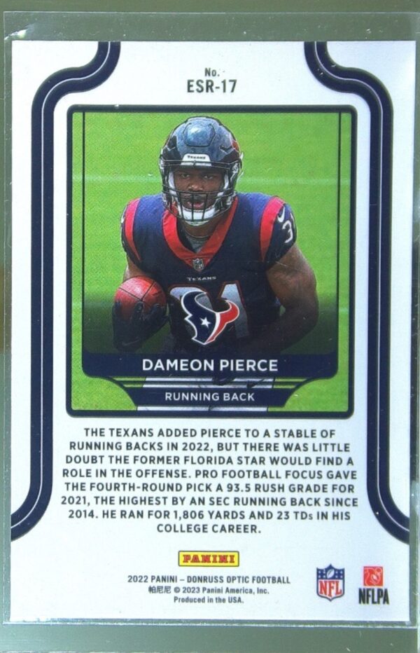 2022 Donruss Optic Dameon Pierce RC #ESR-17 Texans The Elite Series Rookies - Image 3