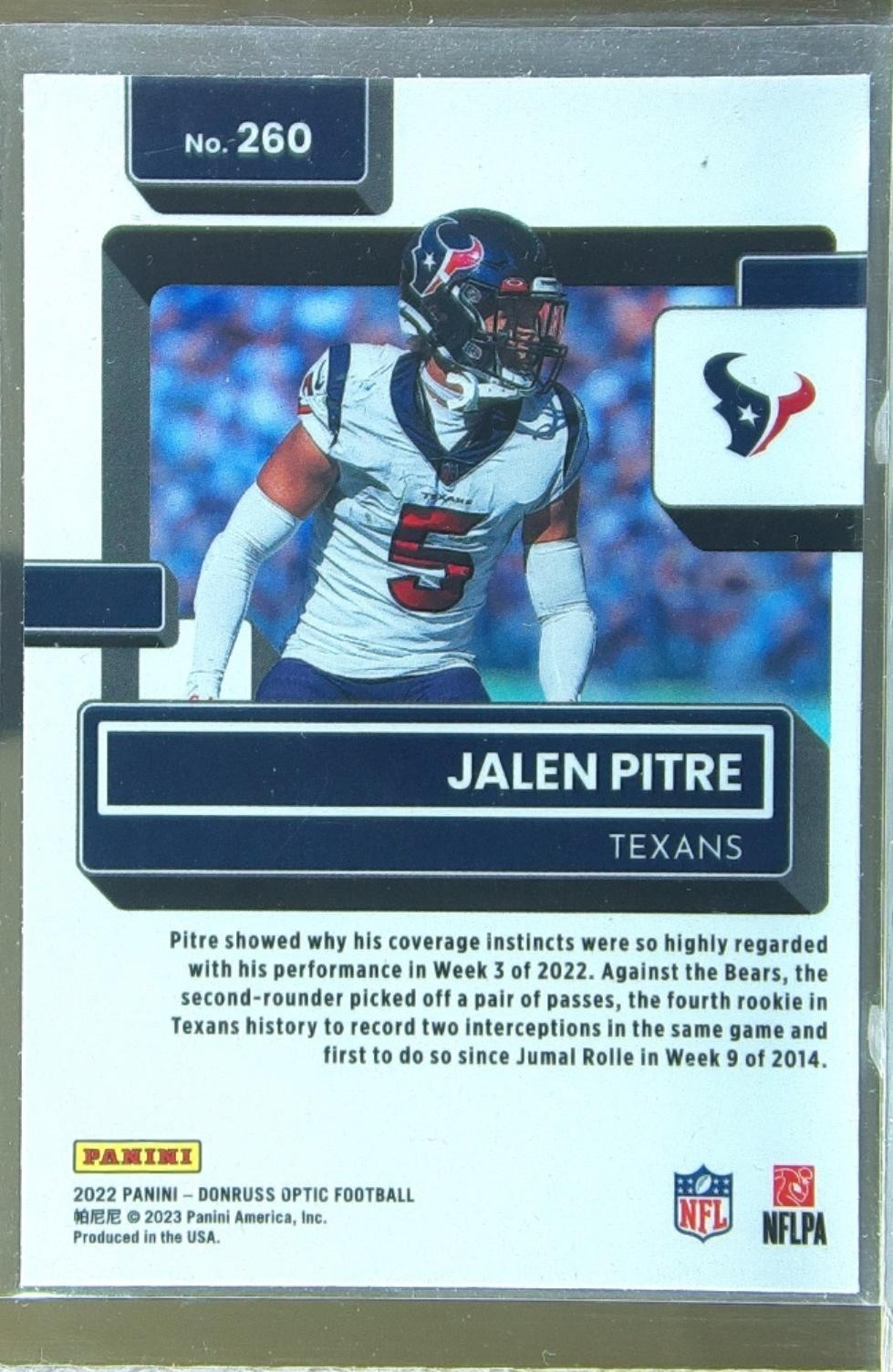 2022 Donruss Optic Jalen Pitre RC #260 Texans - Image 3