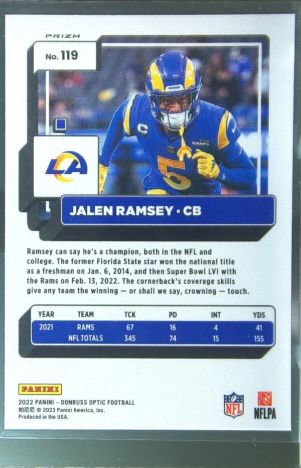 2022 Donruss Optic Jalen Ramsey Holo #119 Rams - Image 3