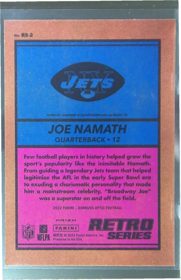 2022 Donruss Optic Joe Namath #RS-2 Jets Retro Series - Image 3