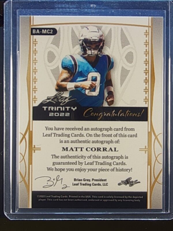 2022 Leaf Metal Draft Matt Corral Autographs Wave Blue Auto /25 #BA-MC2 Rebels - Image 3