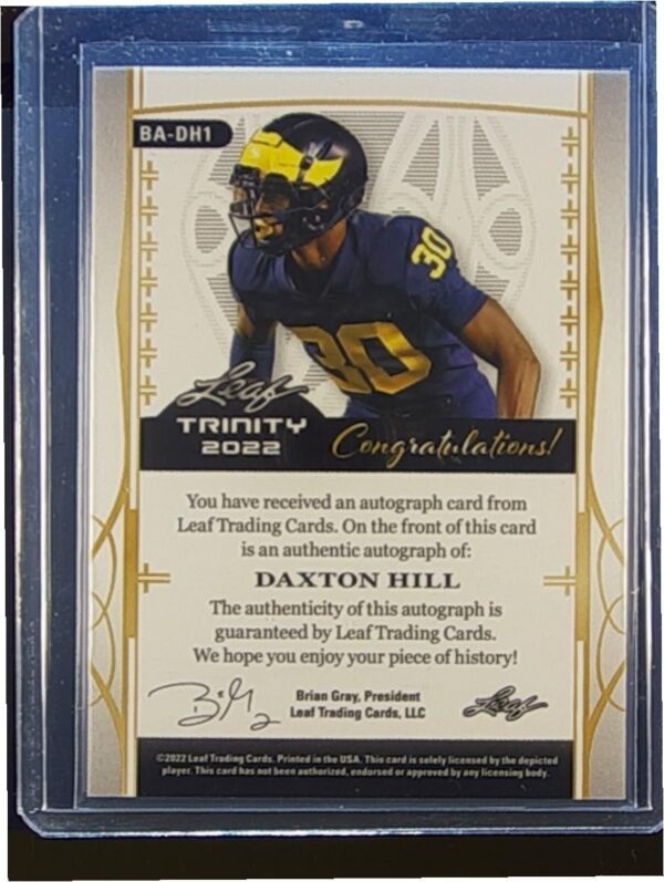 2022 Leaf Trinity Daxton Hill Auto /99 #BA-DH1 Wolverines Silver - Image 3