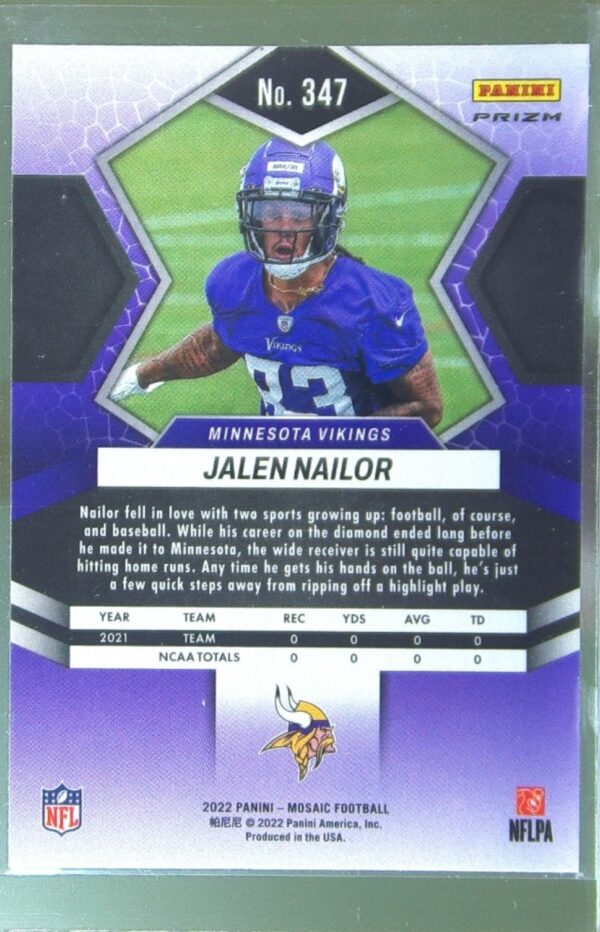 2022 Mosaic Jalen Nailor Mosaic Reactive Orange RC #347 Vikings - Image 3