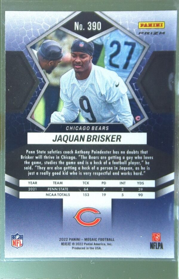 2022 Mosaic Jaquan Brisker Mosaic Reactive Orange RC #390 Bears - Image 3