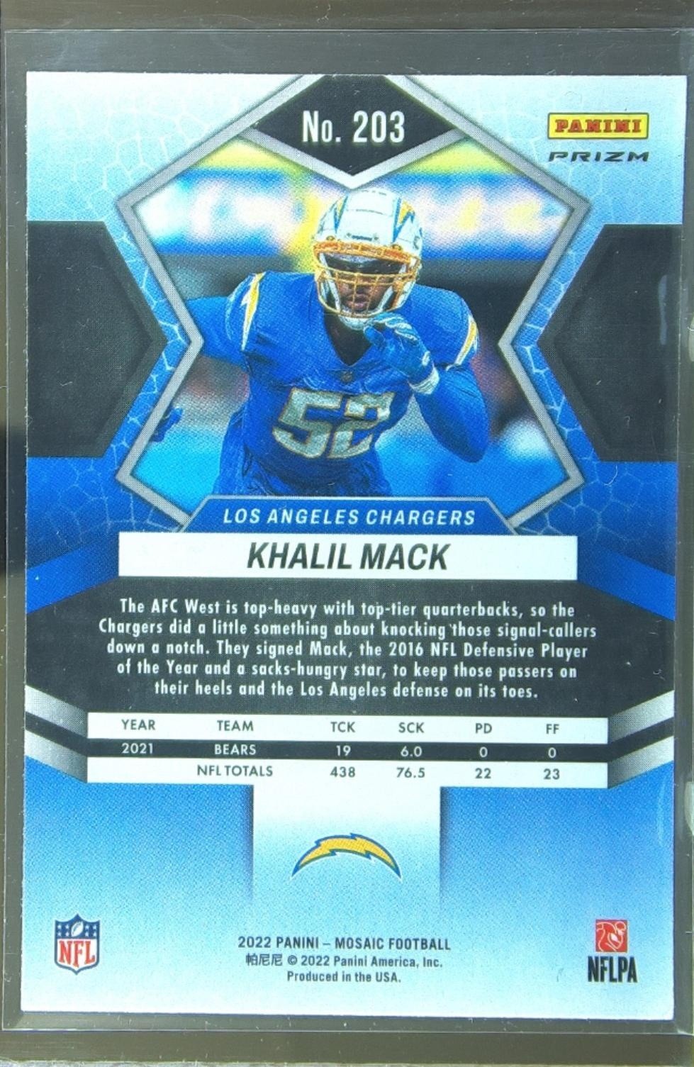 2022 Mosaic Khalil Mack Mosaic Reactive Orange #203 Chargers - Image 3
