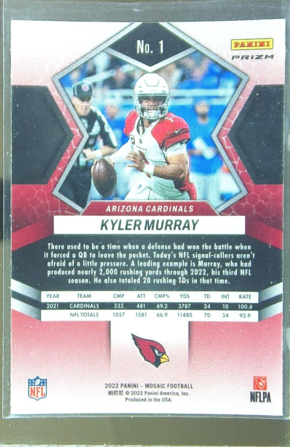 2022 Mosaic Kyler Murray Mosaic Reactive Orange #1 Cardinals - Image 3