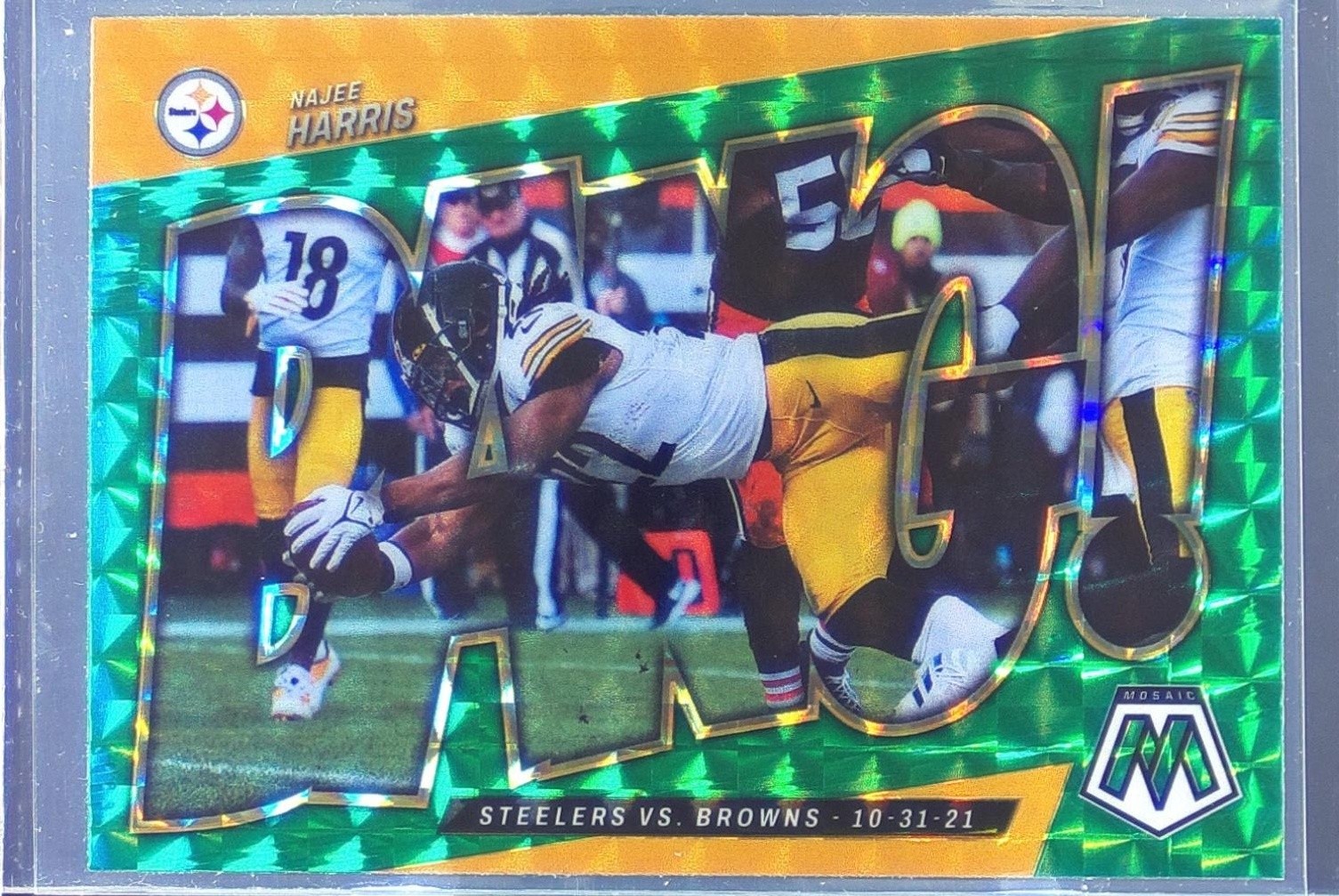 2022 Mosaic Najee Harris #B-8 Steelers Bang! Mosaic Green