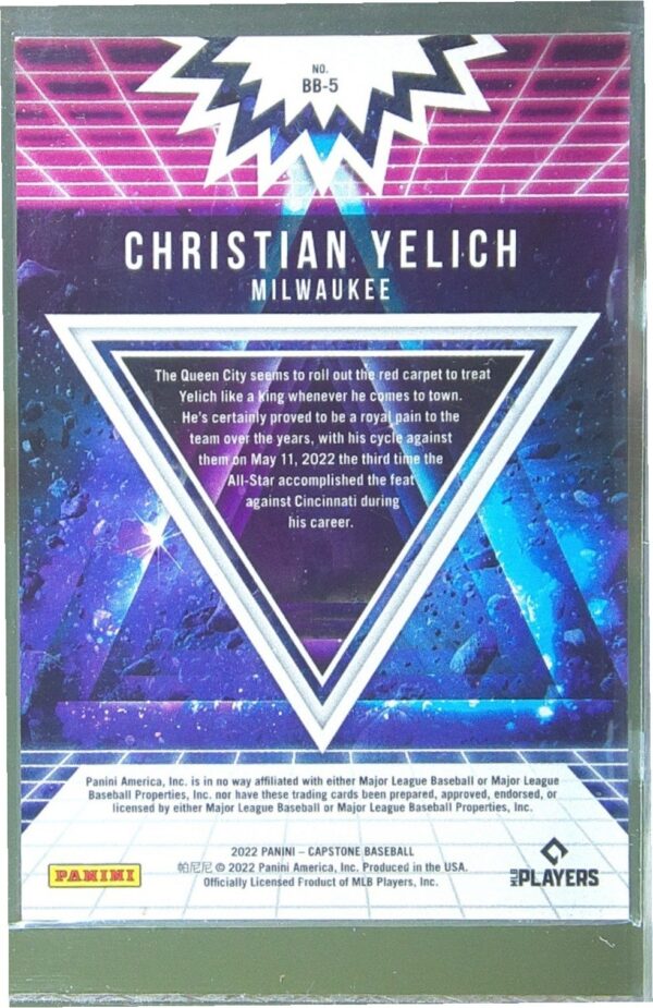 2022 Panini Capstone Christian Yelich #BB-5 Brewers Big Bang - Image 3