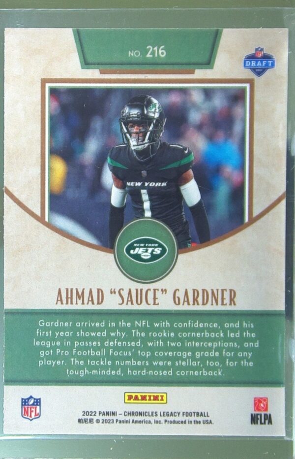 2022 Panini Chronicles Ahmad "Sauce" Gardner RC #216 Jets 2022 Panini Legacy - Image 3