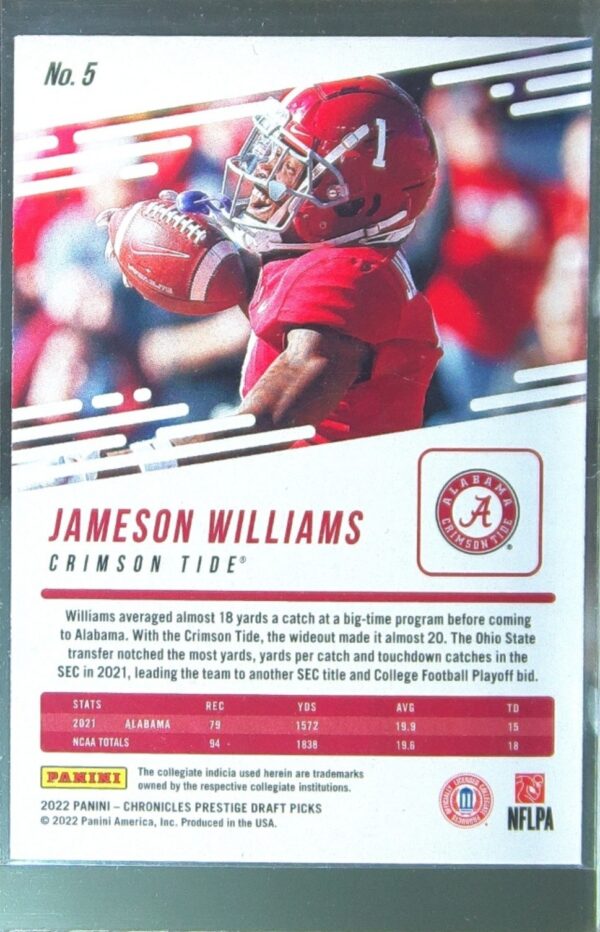 2022 Panini Chronicles Draft Picks Jameson Williams RC #5 Tide Prestige - Image 3