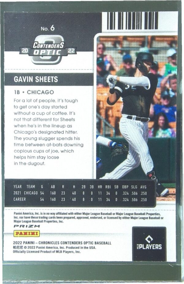 2022 Panini Chronicles Gavin Sheets RC #6 Sox Contenders Optic Building Blocks - Image 3