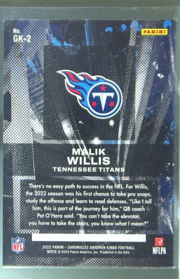 2022 Panini Chronicles Malik Willis RC #GK-2 Titans Gridiron Kings - Image 3