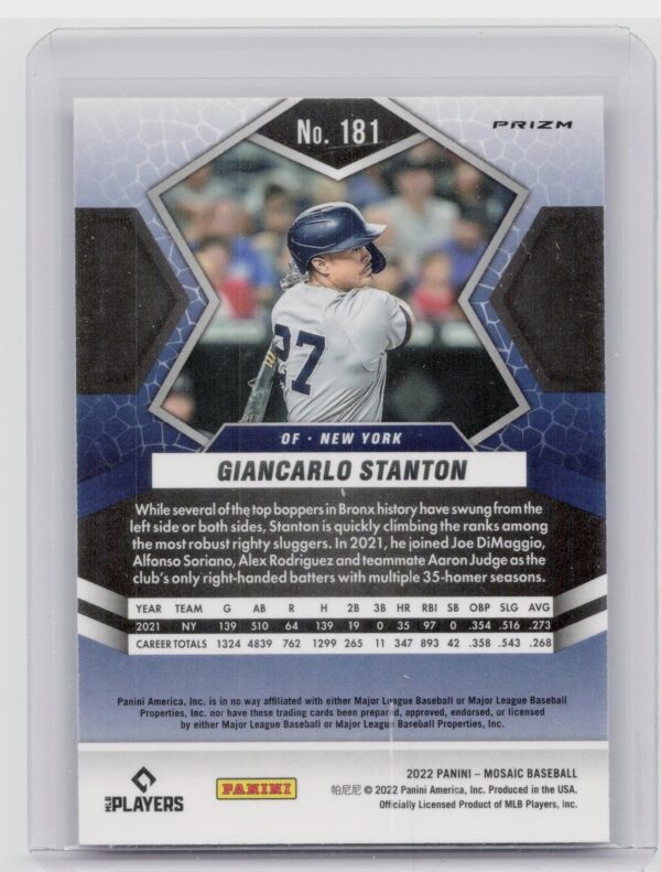 2022 Panini Mosaic Giancarlo Stanton Green Mosaic #181 Yankees - Image 3