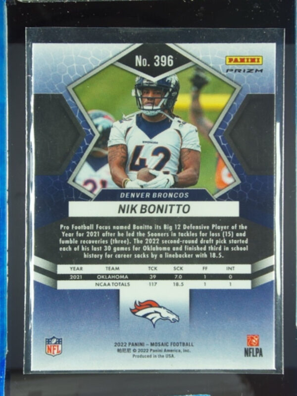 2022 Panini Mosaic Nik Bonitto Sparkle Red #396 Broncos - Image 3