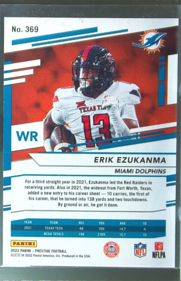 2022 Panini Prestige Erik Ezukanma Xtra Points Diamond RC #369 Dolphins - Image 3