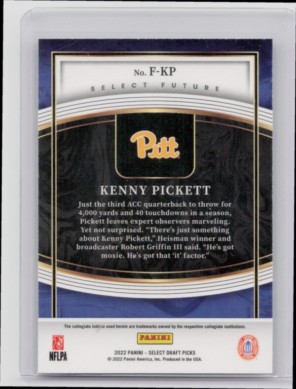 2022 Panini Select Draft Picks Kenny Pickett Future #F-KP Panthers - Image 3