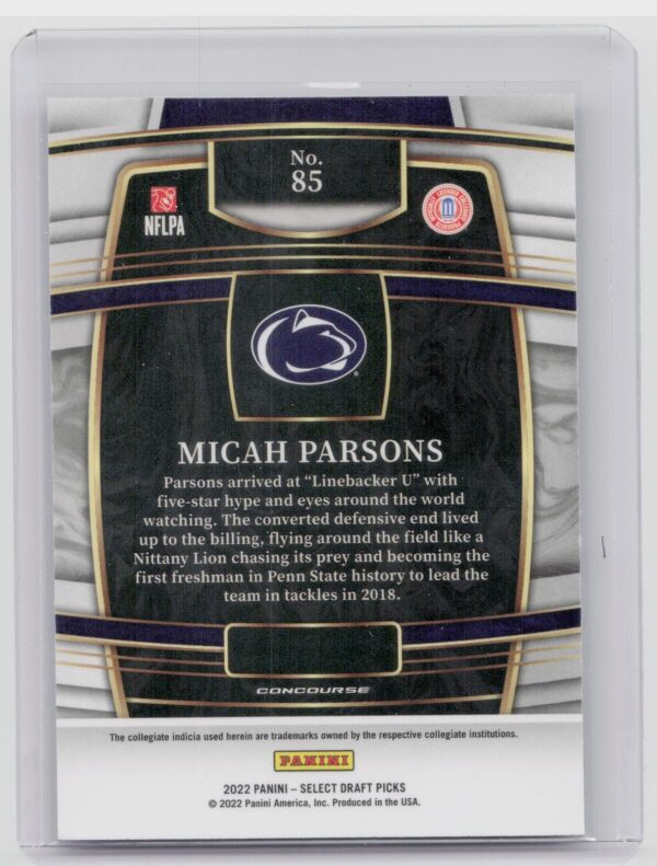2022 Panini Select Draft Picks Micah Parsons Blue (Retail Base) #85 Lions - Image 3