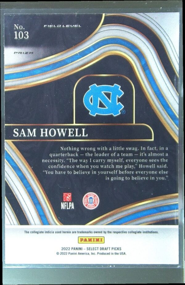 2022 Panini Select Draft Picks Sam Howell Red Lazer Prizm RC #103 Heels - Image 3