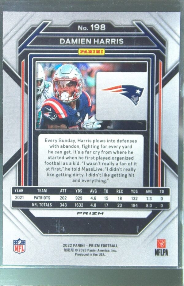 2022 Prizm Damien Harris Blue #198 Patriots - Image 3