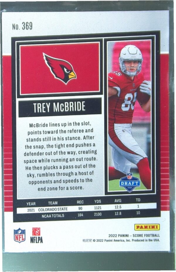 2022 Score Trey McBride RC #369 Cardinals - Image 3