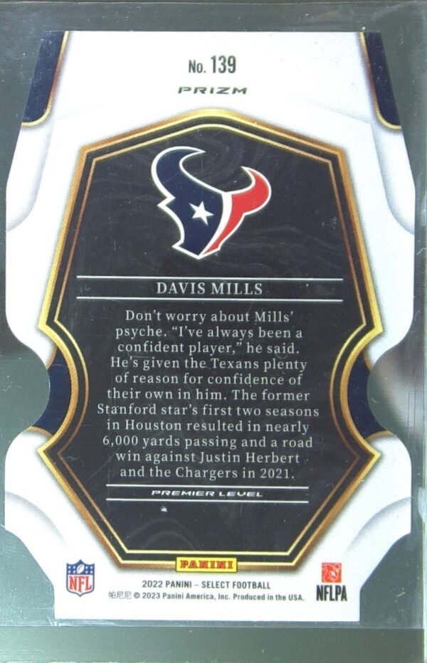 2022 Select Davis Mills Black and Red Prizm Die Cut #139 Texans - Image 3