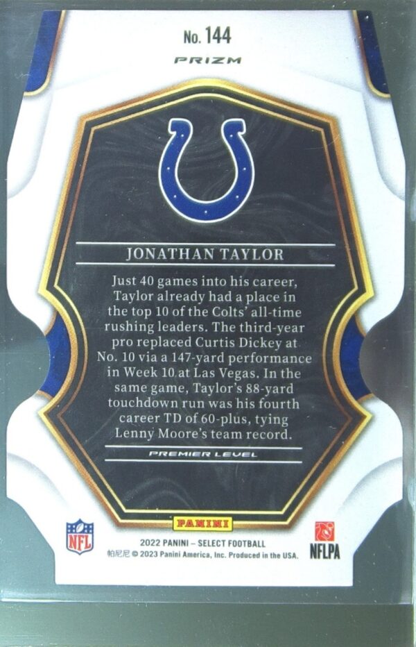 2022 Select Jonathan Taylor Black and Green Prizm Die Cut #144 Colts - Image 3
