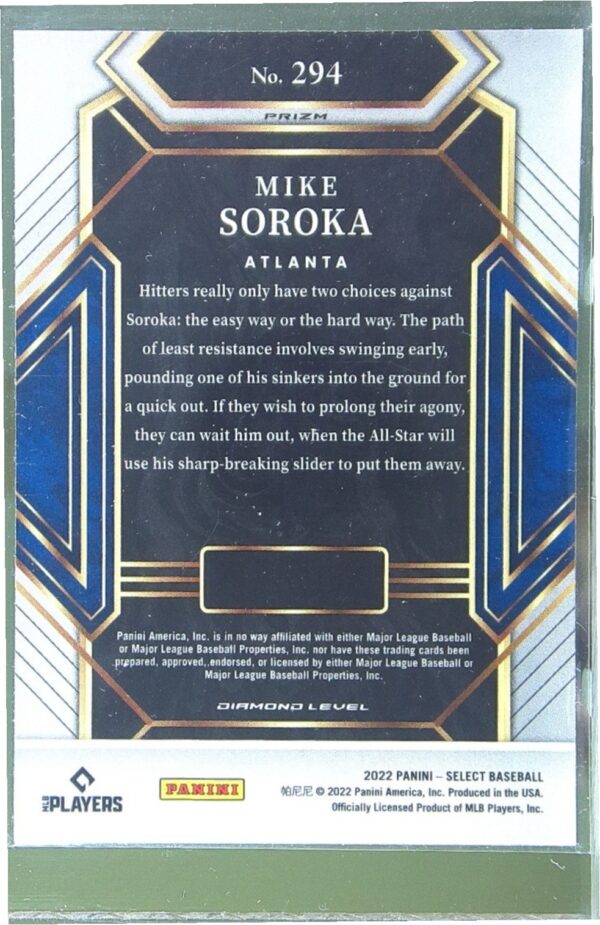 2022 Select Mike Soroka Holo #294 Braves - Image 3