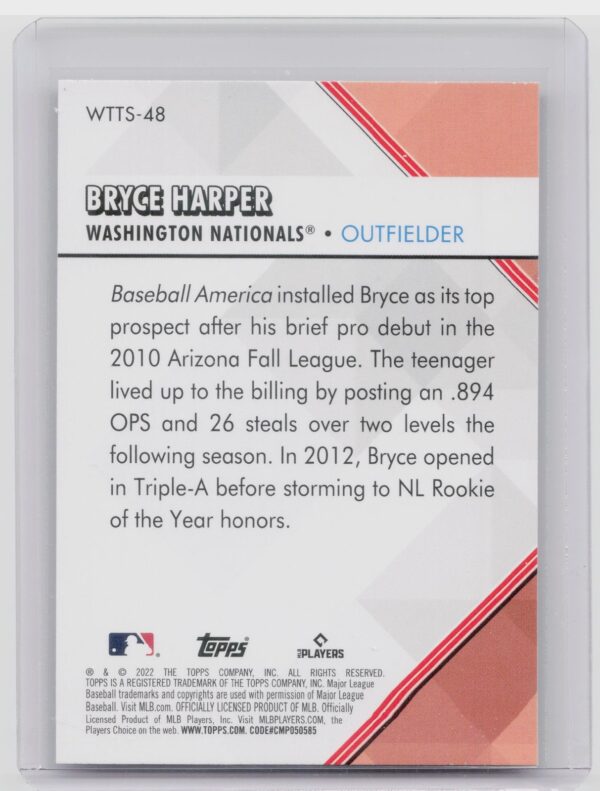 2022 Topps Bryce Harper #WTTS-48 Nationals Welcome to the Show - Image 3