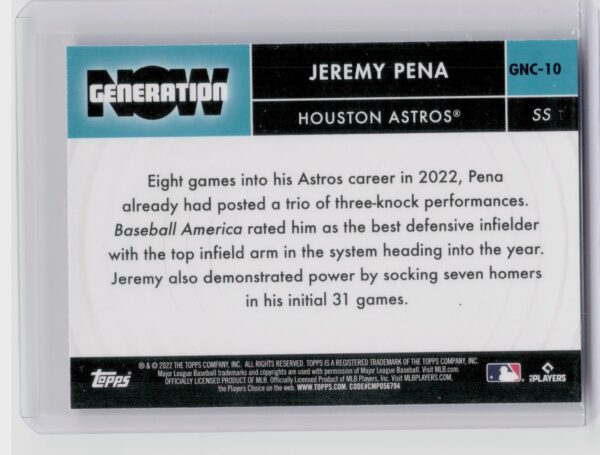 2022 Topps Chrome Update Jeremy Pena #GNC-10 Astros Generation Now Chrome - Image 3