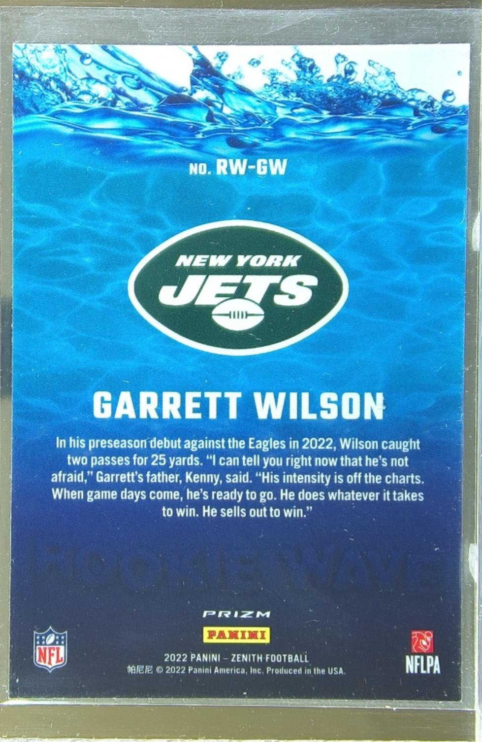 2022 Zenith Garrett Wilson RC #RW-GW Jets Rookie Wave - Image 3