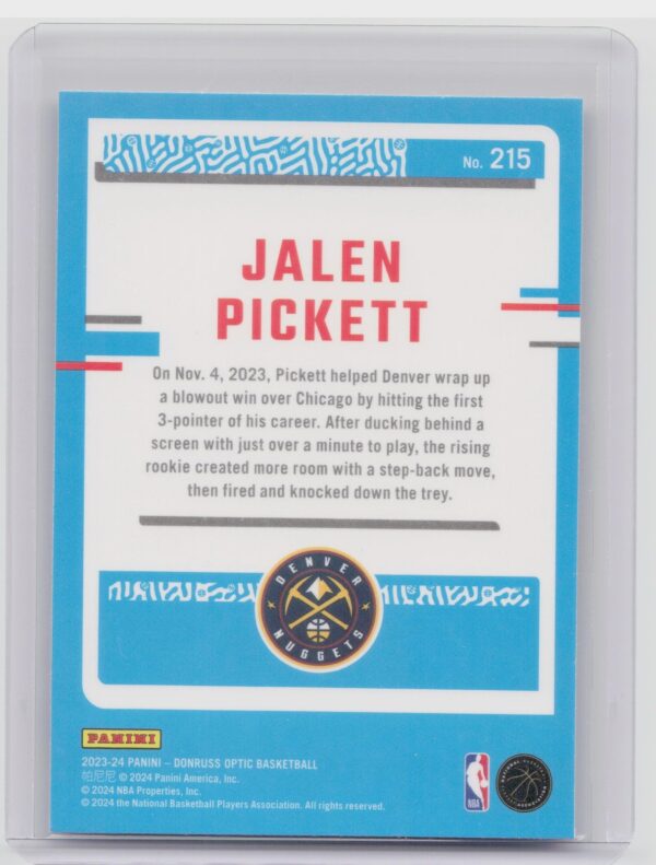 2023-24 Donruss Jalen Pickett Rookie RC #215 Nuggets - Image 3