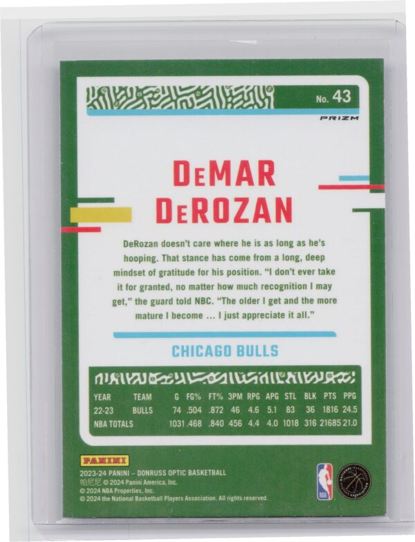 2023-24 Donruss Optic DeMar DeRozan Blue Velocity 43 Bulls - Image 3