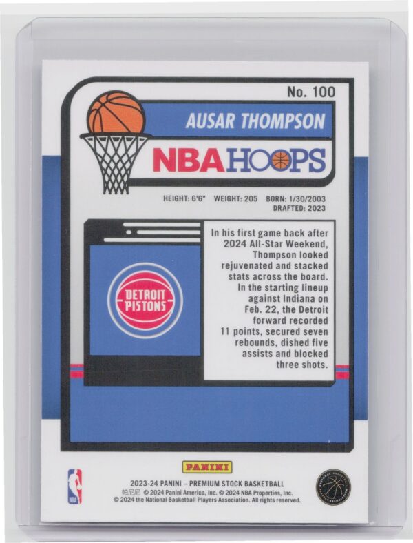 2023-24 Hoops Premium Stock Ausar Thompson RC 100 Pistons - Image 3