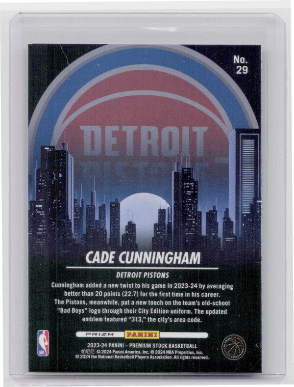 2023-24 Hoops Premium Stock Cade Cunningham 29 Pistons City Edition - Image 3