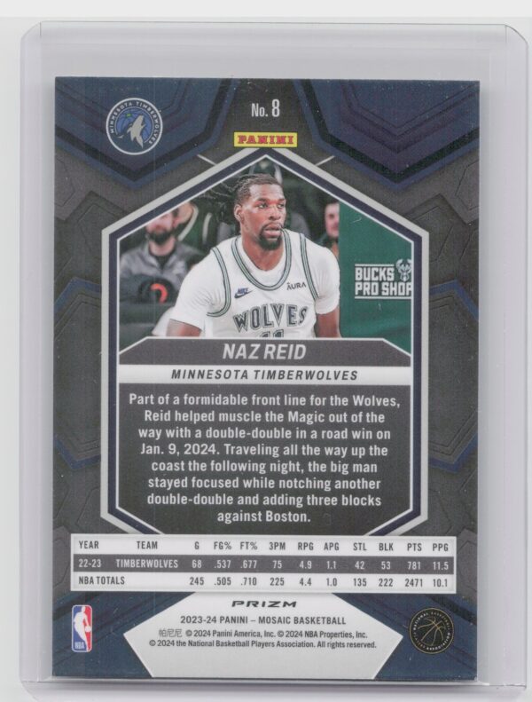 2023-24 Panini Mosaic Naz Reid Green 8 Timberwolves - Image 3