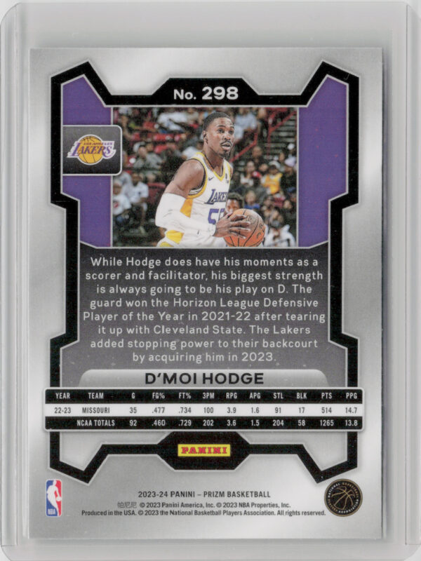 2023-24 Panini Prizm D'Moi Hodge RC #298 Lakers - Image 3