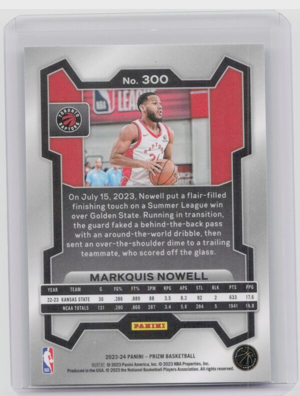 2023-24 Prizm Markquis Nowell Rookie RC #300 Raptors - Image 3