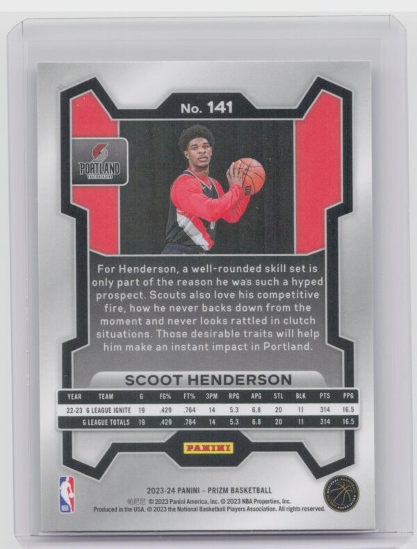2023-24 Prizm Scoot Henderson Rookie RC #141 Blazers - Image 3