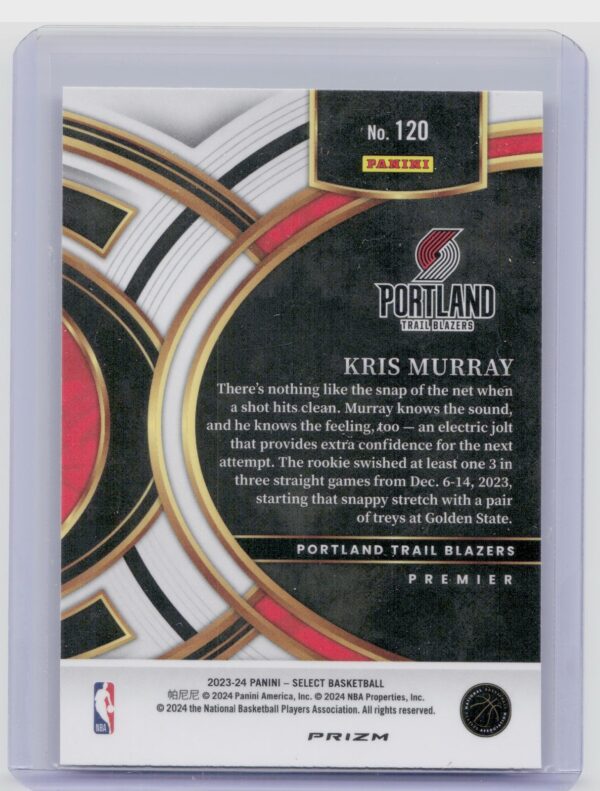 2023-24 Select Kris Murray Tectonic Prizms #120 Blazers - Image 3