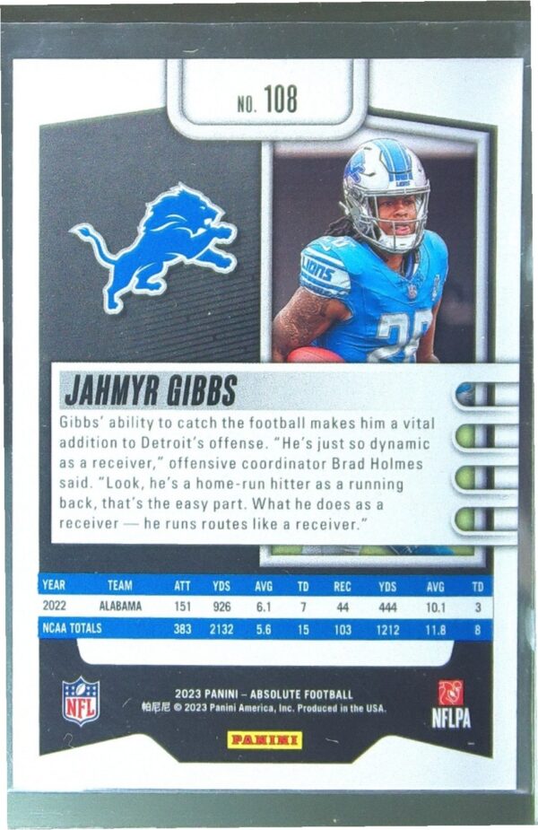 2023 Absolute Jahmyr Gibbs Retail RC #108 Lions - Image 3