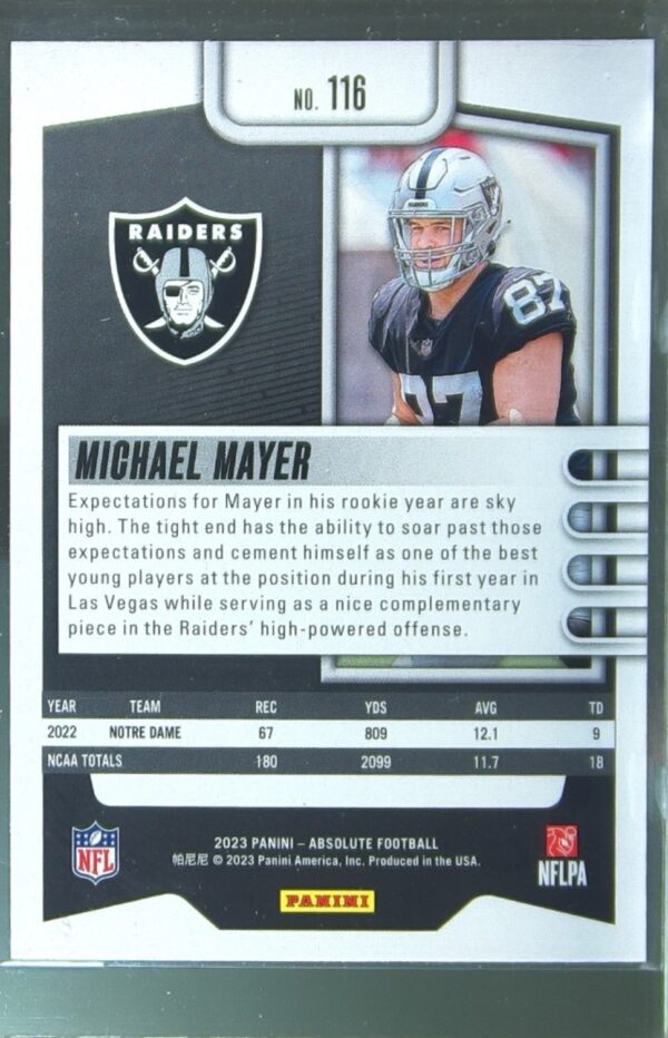 2023 Absolute Michael Mayer Retail RC #116 Raiders - Image 3
